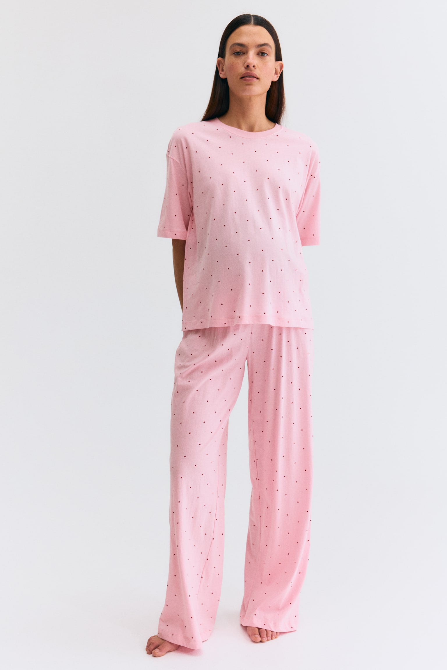 MAMA Before & After Baumwollpyjama - Hellrosa/Herzen/Cremefarben/Blau geblümt - 7