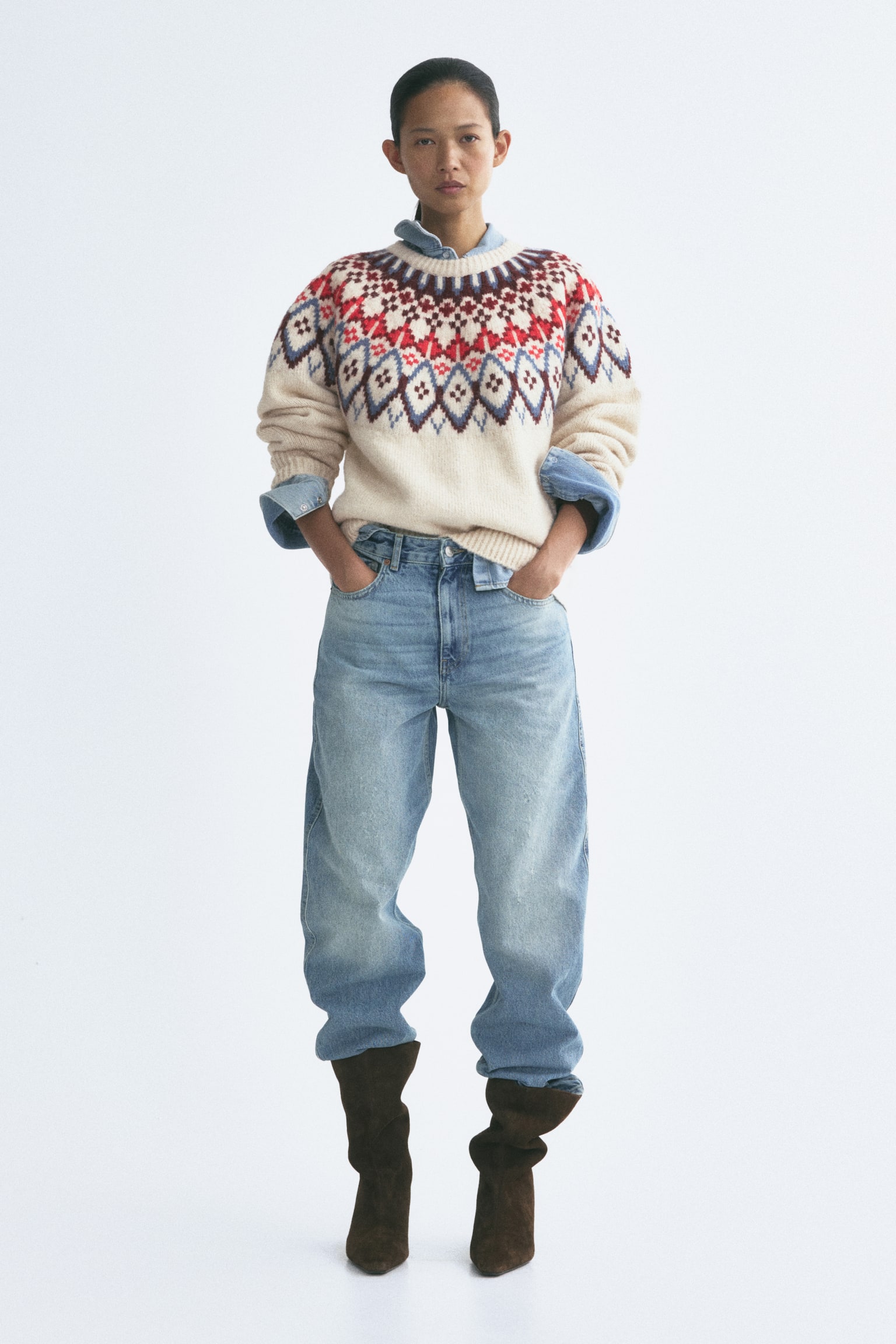 Женский свитер H&M Brushed Jacquard-Knit, цвет: Светлый бежевый — фото 3