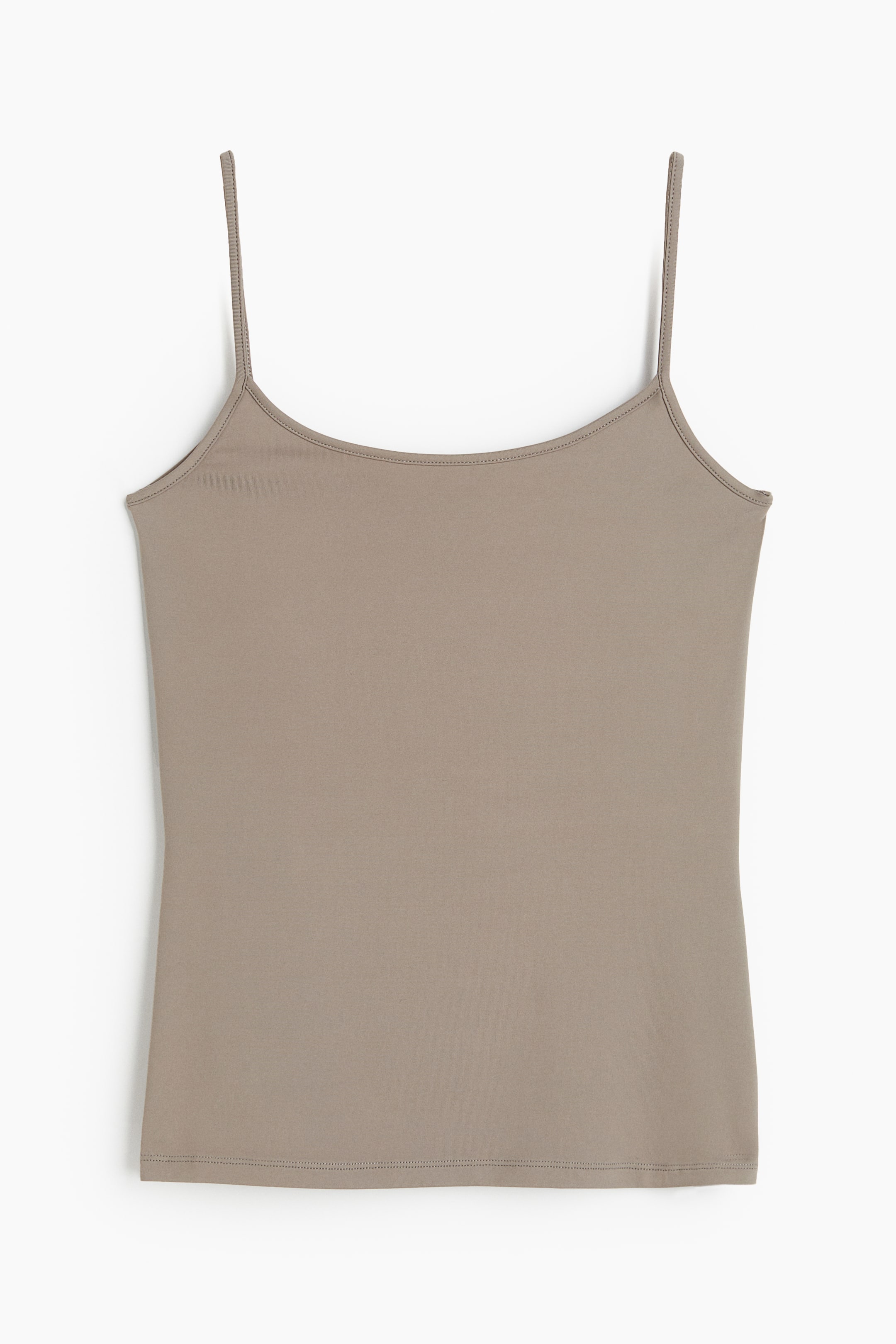 Microfibre strappy top - Deep neckline - Sleeveless - Dark beige ...