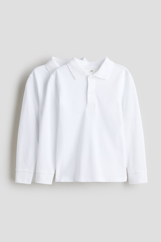 2-pack Long Sleeve School Polo Shirts - White - 1