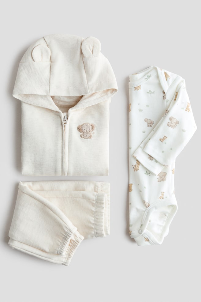 3-piece cotton set - Light beige/Animals/Light beige marl/Floral/Light beige/Teddy bears - 1