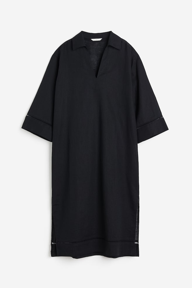 Linen-blend kaftan dress - Black - 2