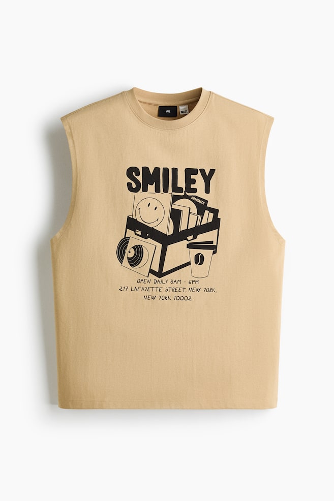 Loose Fit Printed cotton vest top - Beige/Smiley® Originals/White/Smiley® Originals/Dark brown/Smiley® Originals - 1