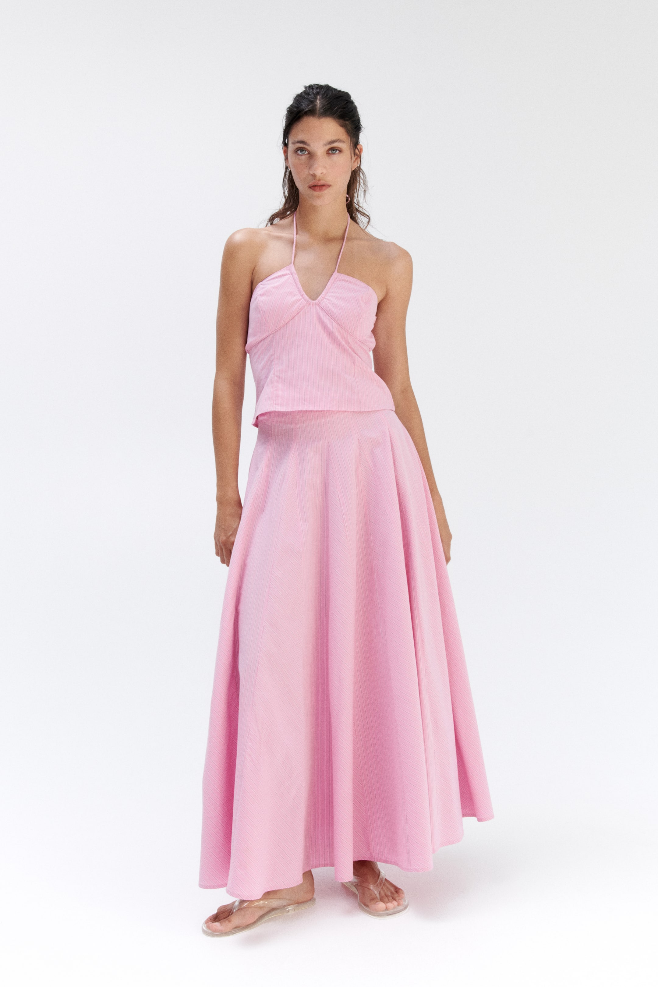 Cotton Skirt with Godet Pleats