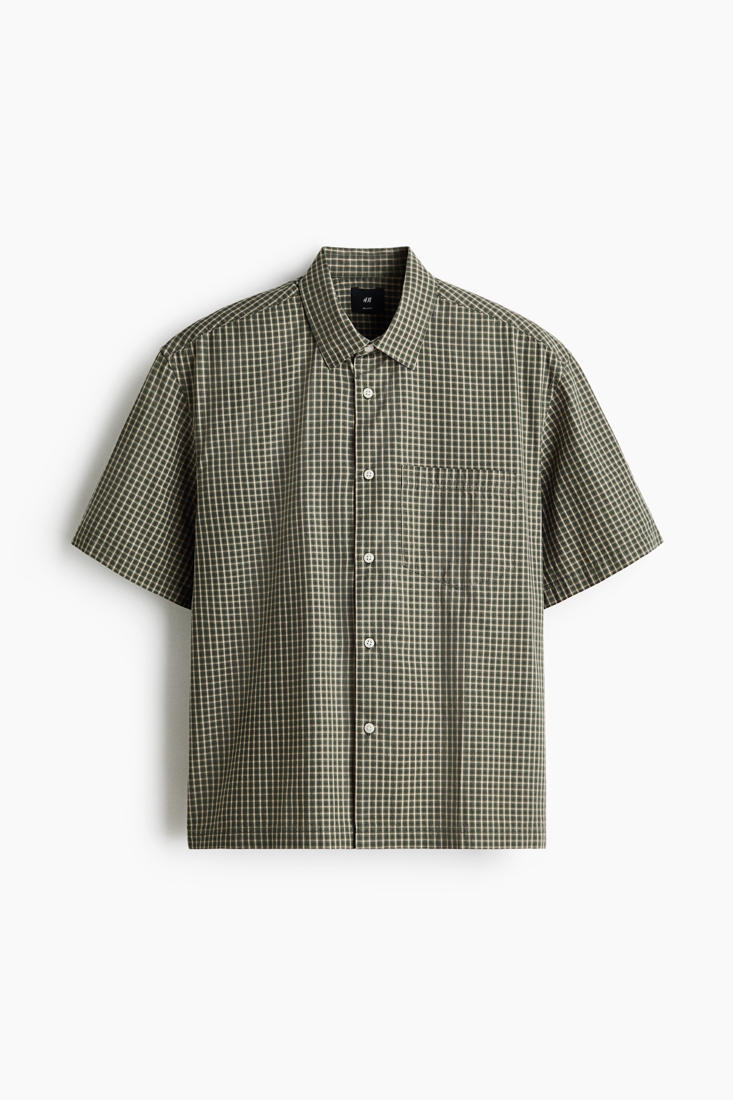 Relaxed Fit Cotton shirt - Khaki green/Checked/Navy blue/Checked/Light blue/Checked