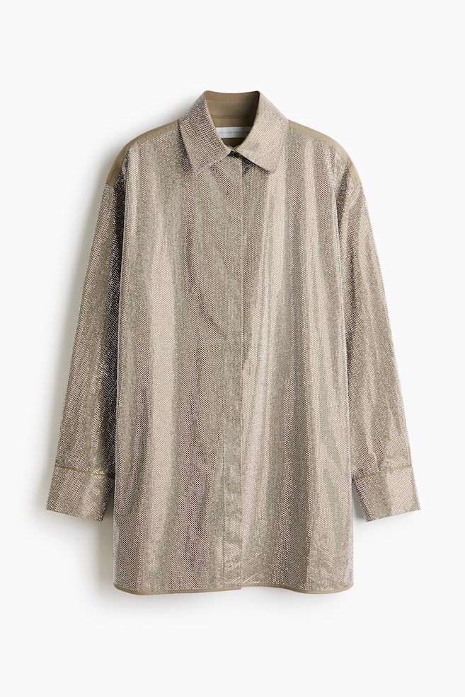 Oversized Embellished Shirt - Khaki green - 1
