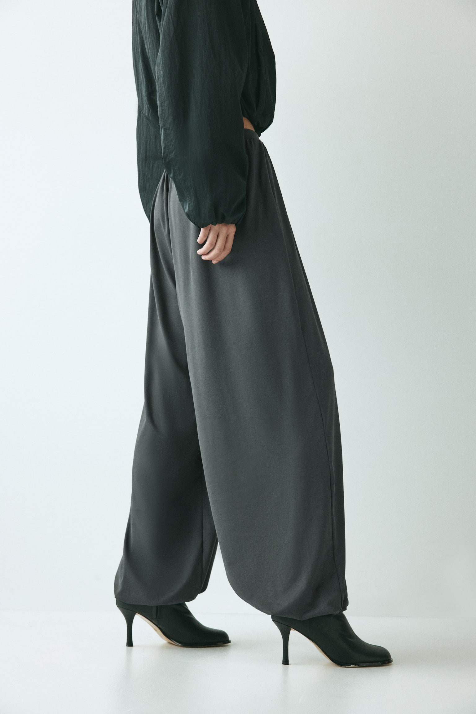 Paçaları Balon Kesimli Pantolon - Koyu gri - 7