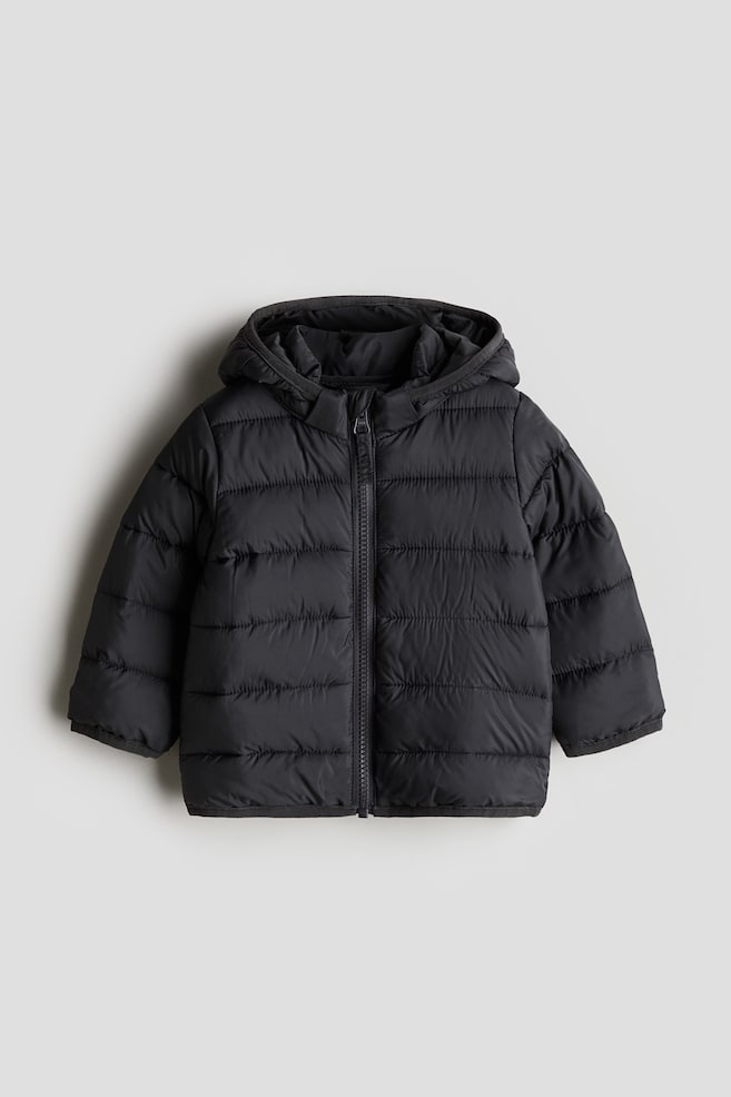 Hooded puffer jacket - Dark grey/Light pink - 1