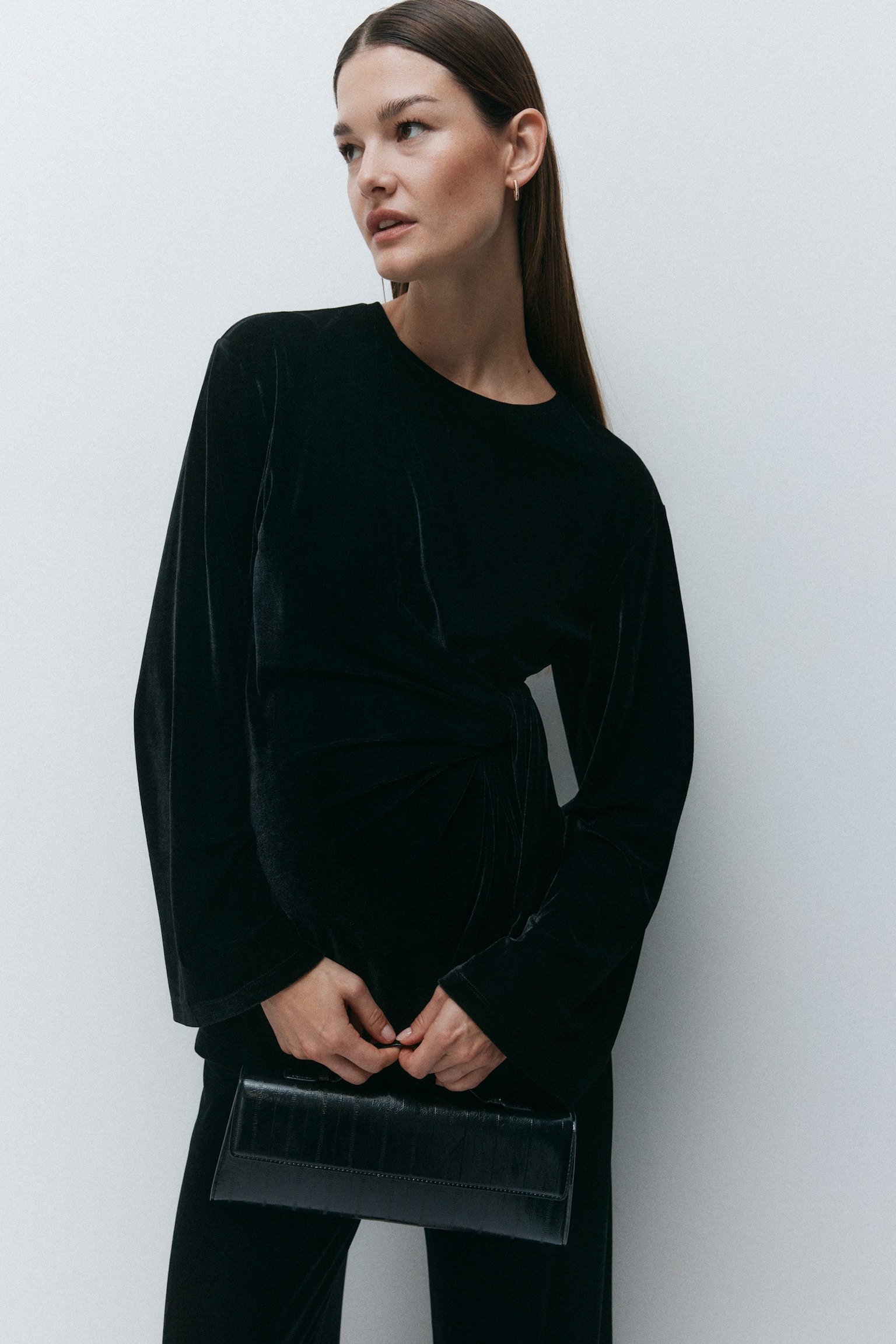 MAMA חולצה עם קשירה - שחור/אפור כהה מלאנז' - 3