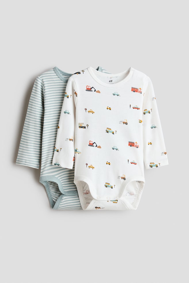 2-Pack Cotton Bodysuits - Turquoise/vehicles/Brown/bears - 1