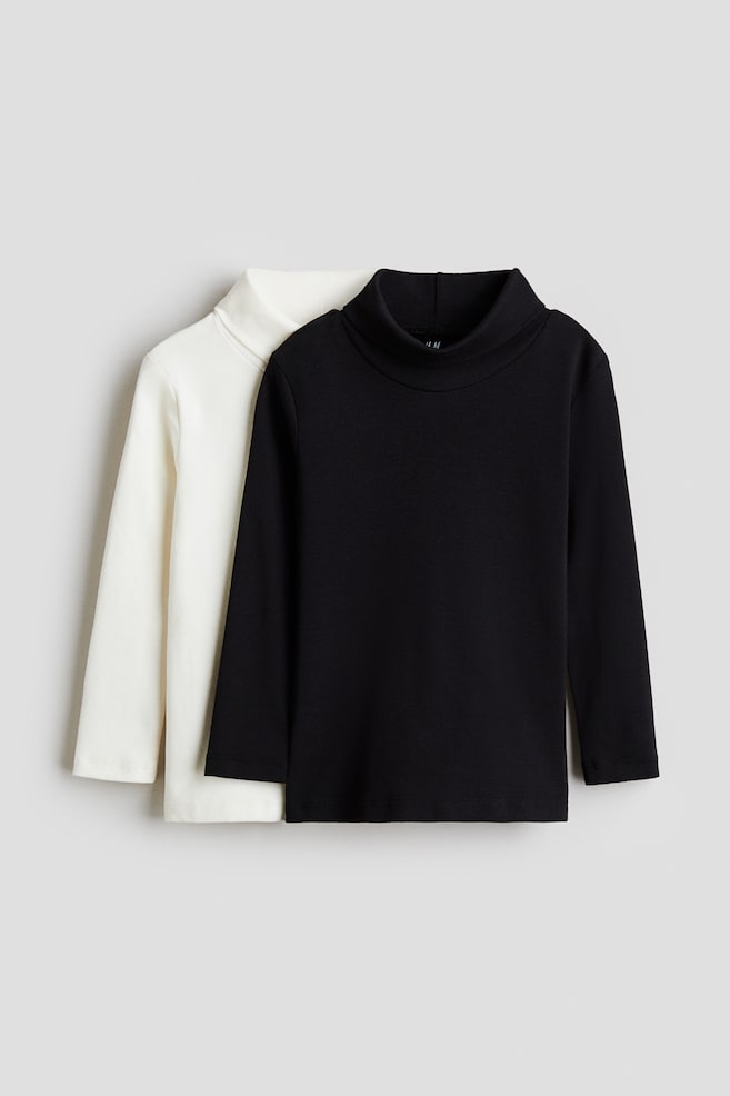 2-pack polo-neck tops - Black/White/Navy blue/White - 1