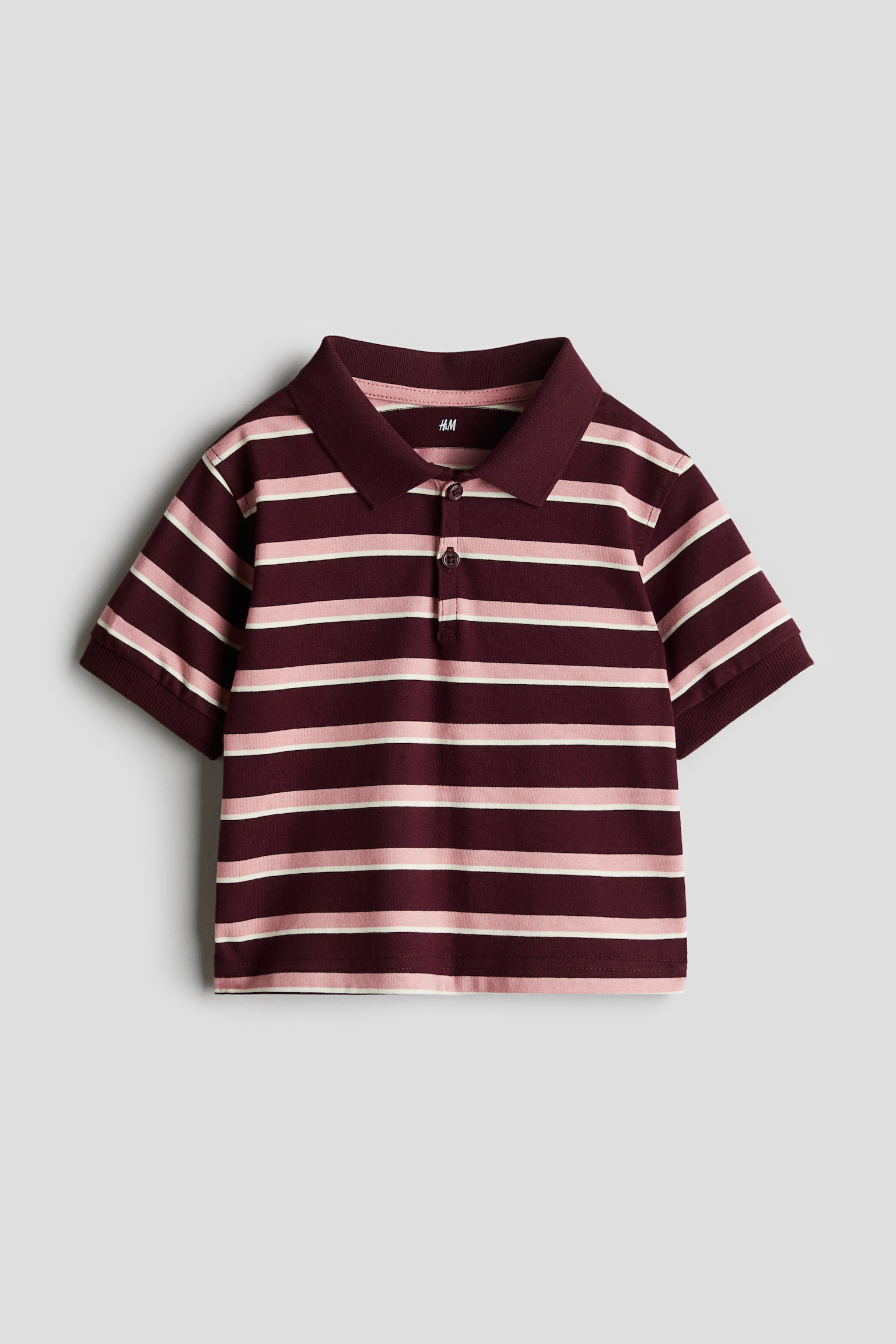 Cotton polo shirt - Dark red/Striped - 1