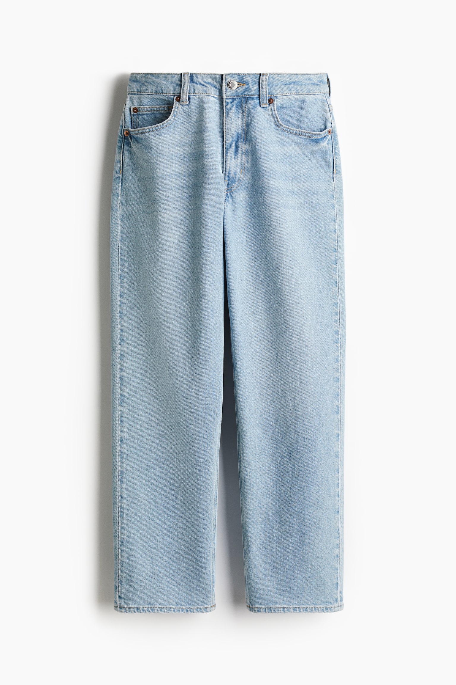 Женские джинсы H&M High Rise Slim Straight Ankle, цвет: Светлый джинсовый синий — фото 1