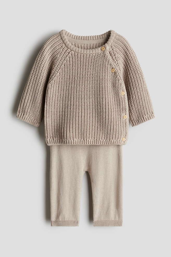 2-piece knitted cotton set - Beige/Powder pink/Blue - 1