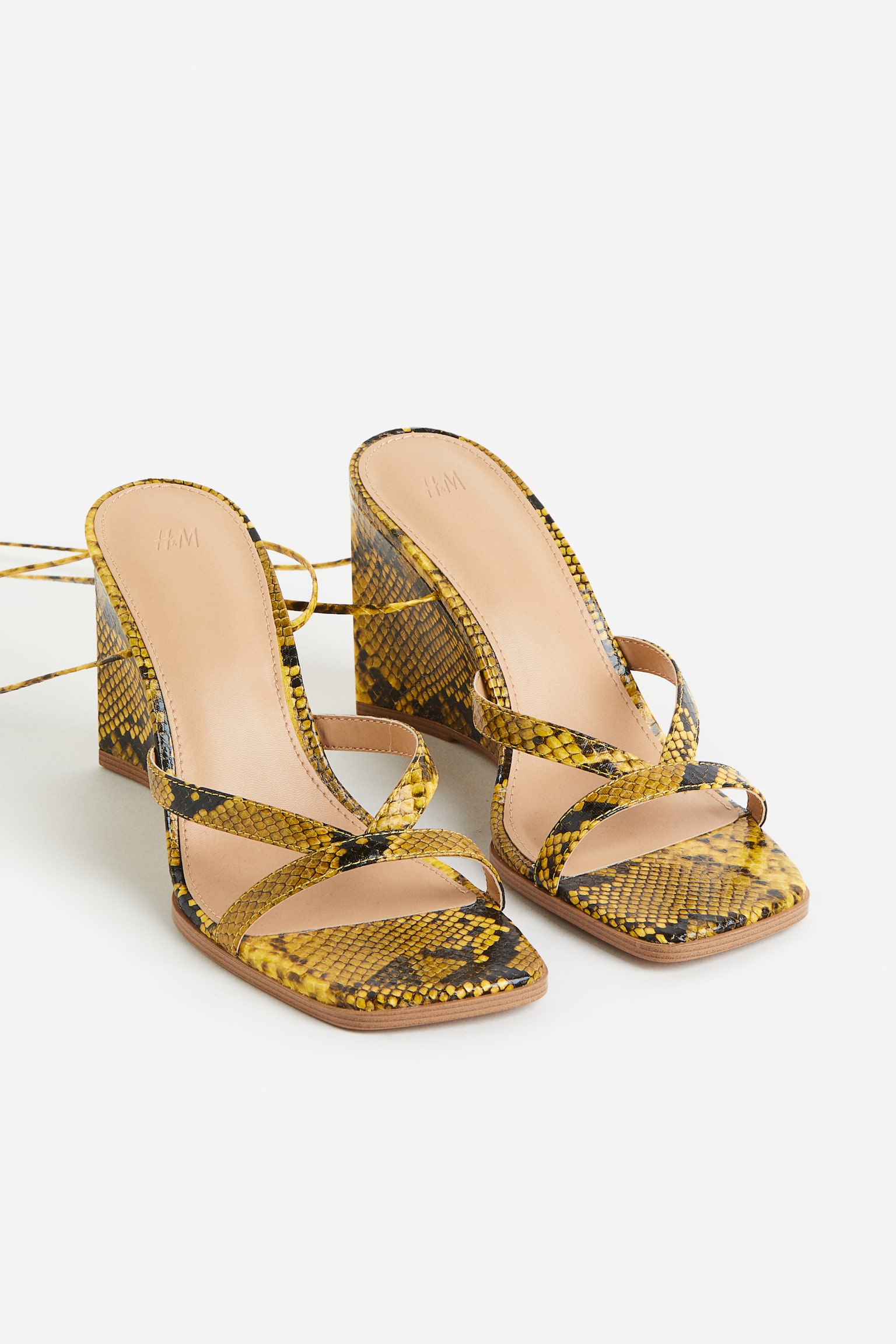 Wedge-heeled sandals - Yellow/Snakeskin pattern - 3