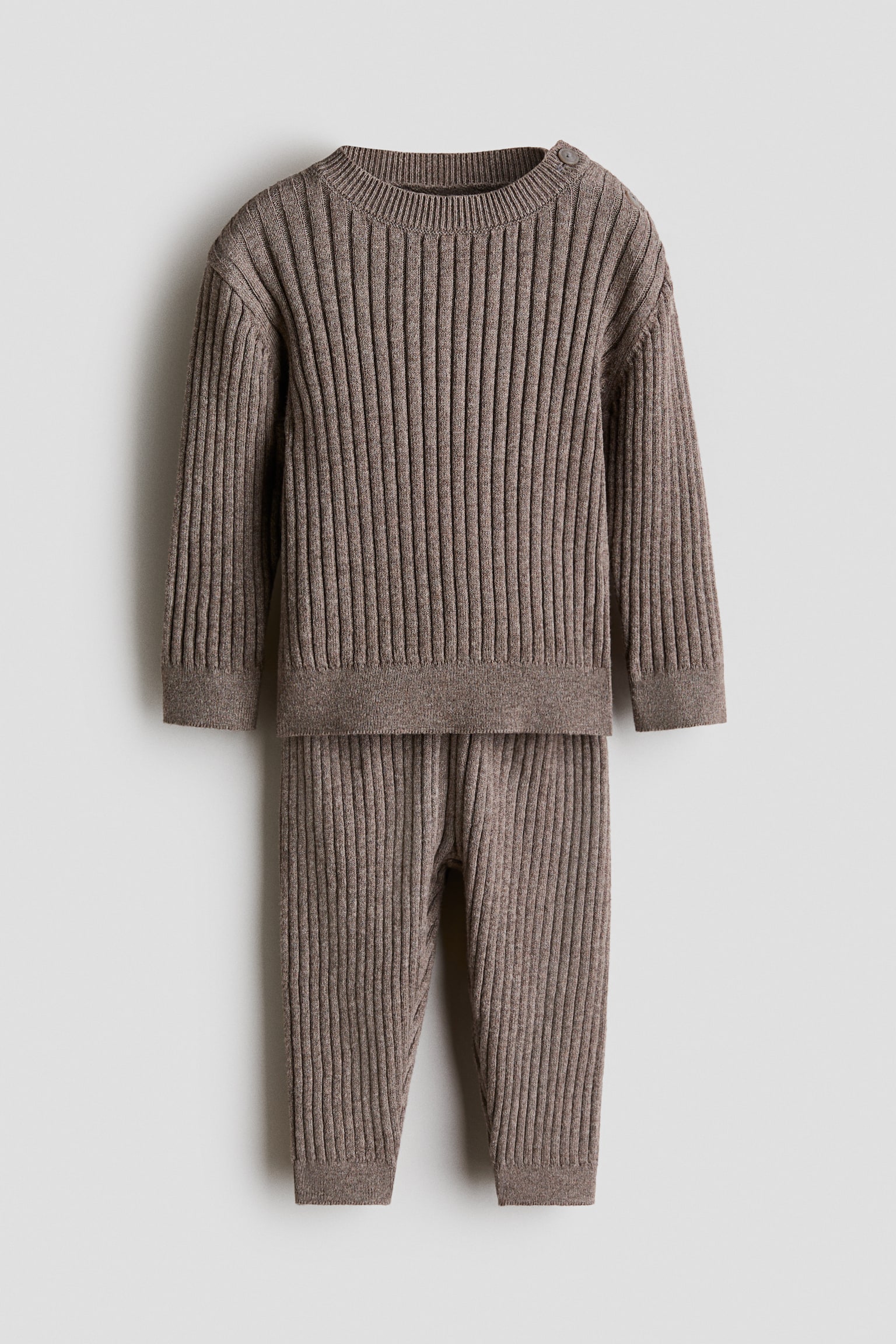2-piece wide-rib cotton set - Brown/Dusty blue