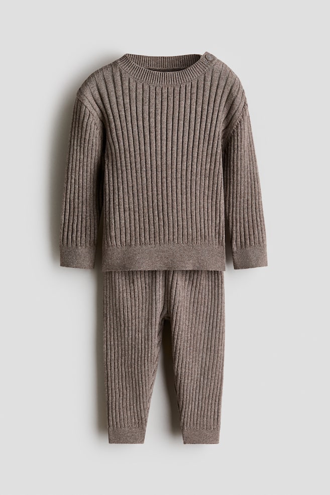 2-Piece Wide-Rib Cotton Set - Brown/Dusty blue/Khaki green/Light beige - 1