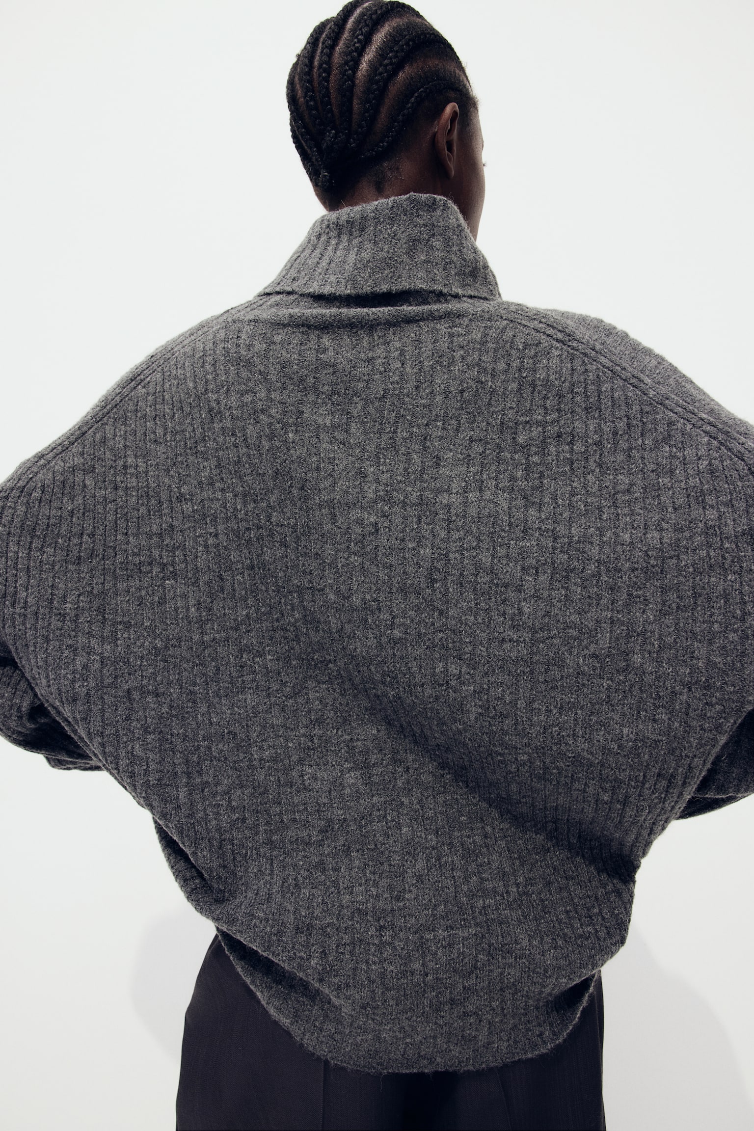 Oversized polo-neck jumper - Dark grey marl/Light beige marl/Striped/Natural white/Striped/Light beige marl/Cream - 4