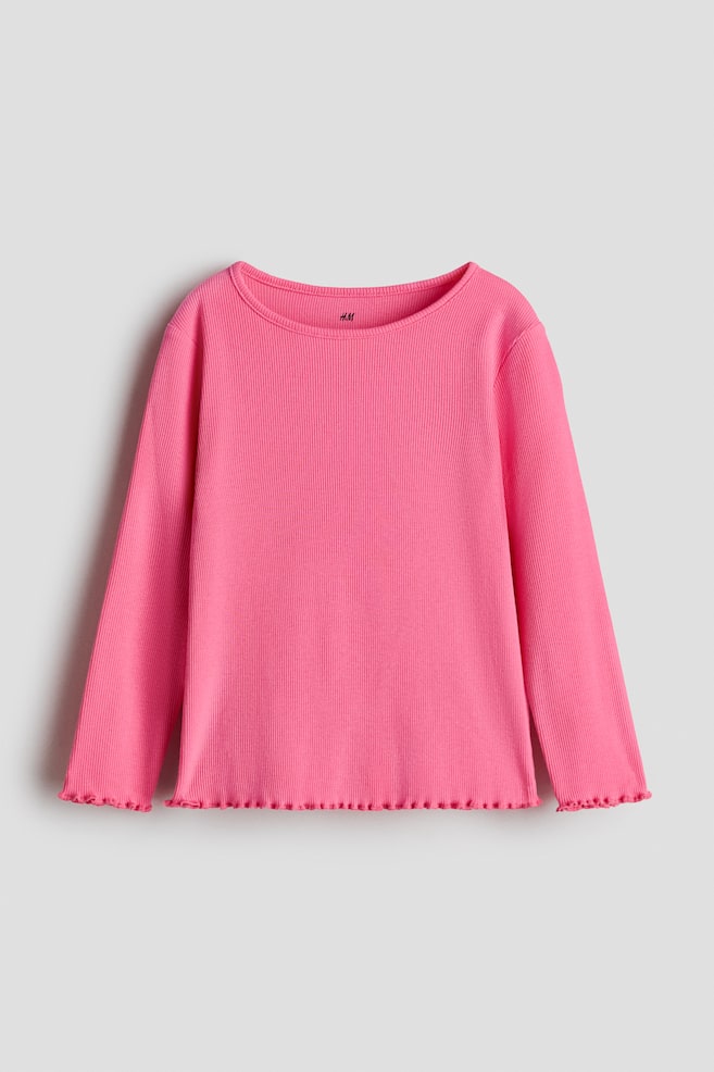 Long-sleeved Jersey Top - Hot pink/Black/white striped - 1