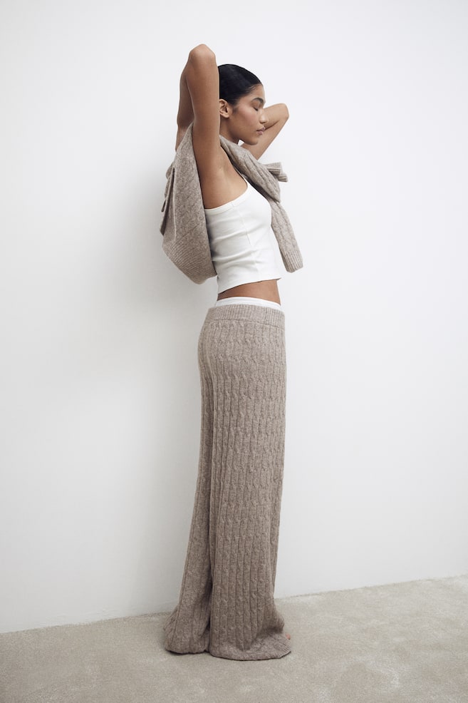 Cable-knit trousers - Greige/Natural white/Black - 4
