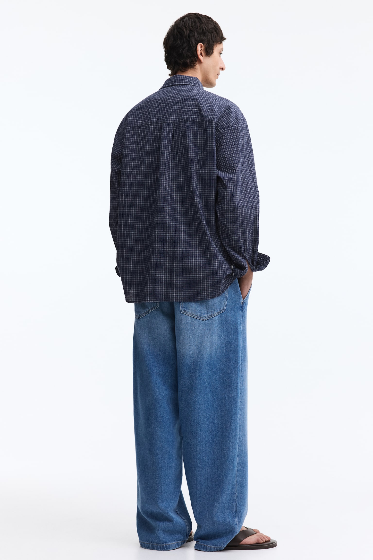 חולצת כותנה Relaxed Fit - כחול כהה/משבצות - 4