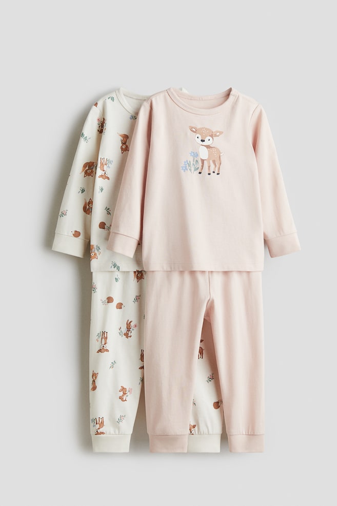 2-pack printed cotton pyjamas - Light dusty pink/Deer/White/Koalas/Light pink/Bunnies/White/Dinosaurs/Light beige/Animals - 1