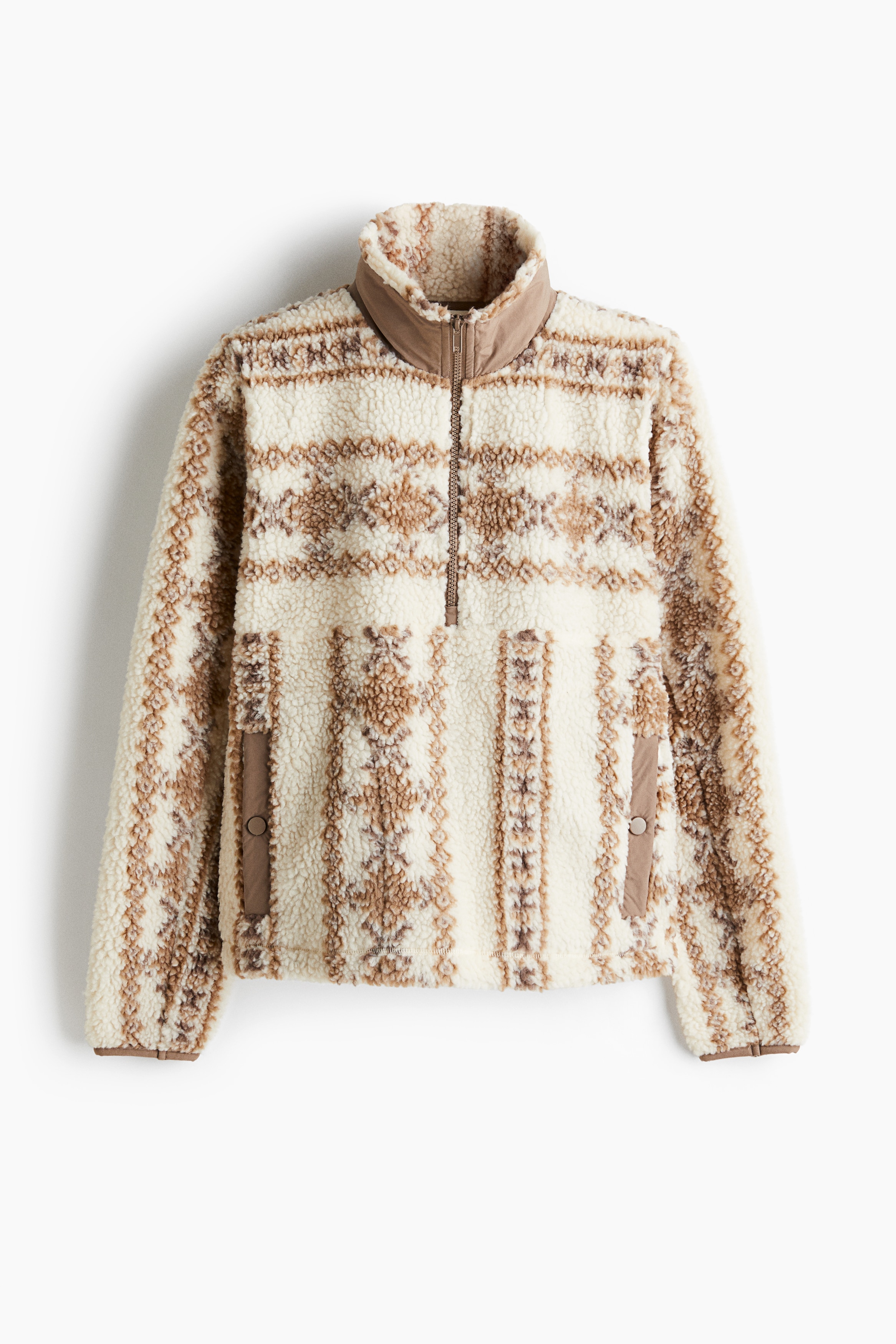 H & M - ハーフジップ テディトップス - ベージュ