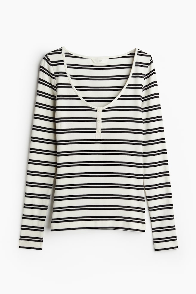 Henley top - White/Striped/Cream/Red striped - 1