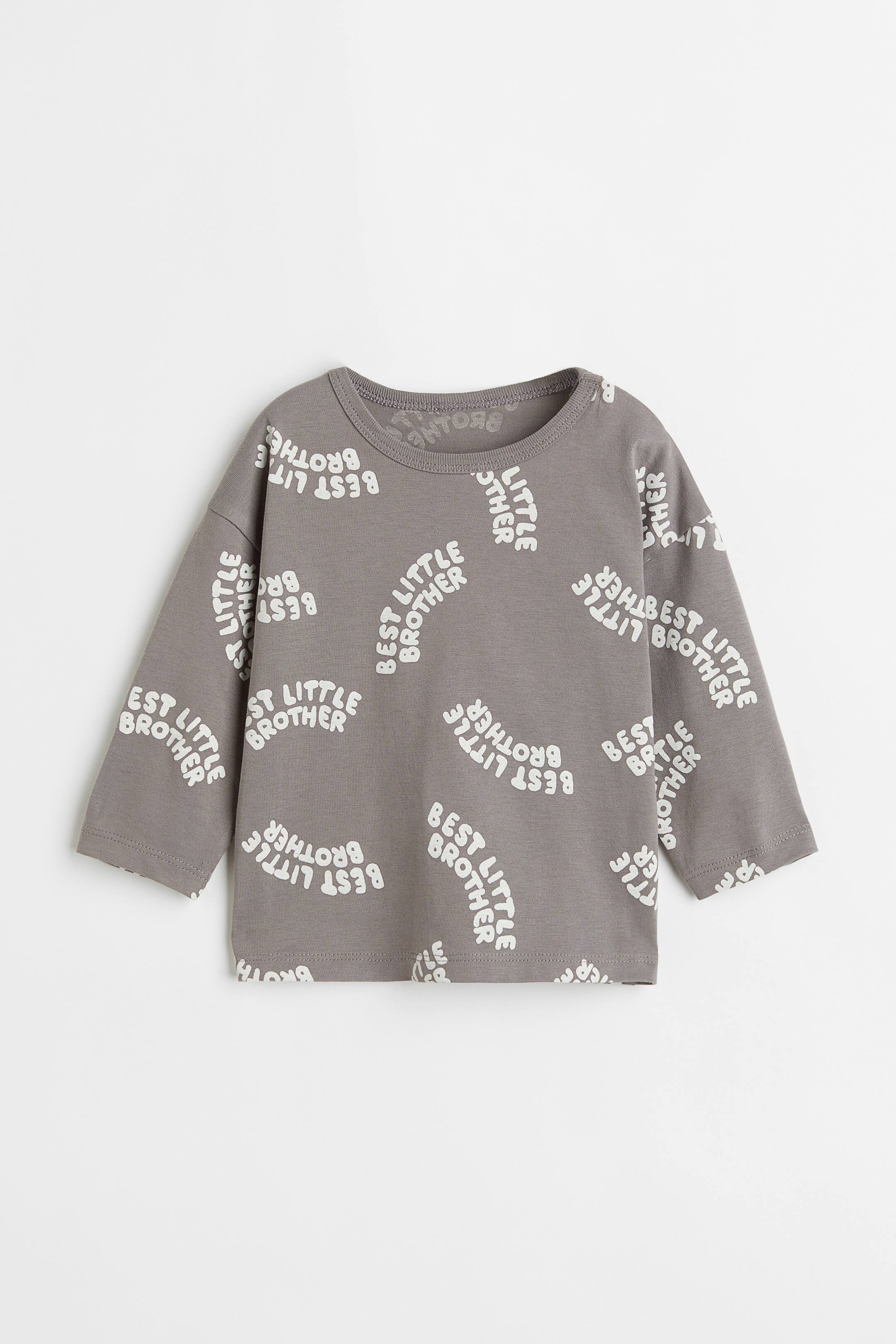 View larger image: Cotton Jersey Shirt - Gray/Best Little Brother - Kids | H&M US 1