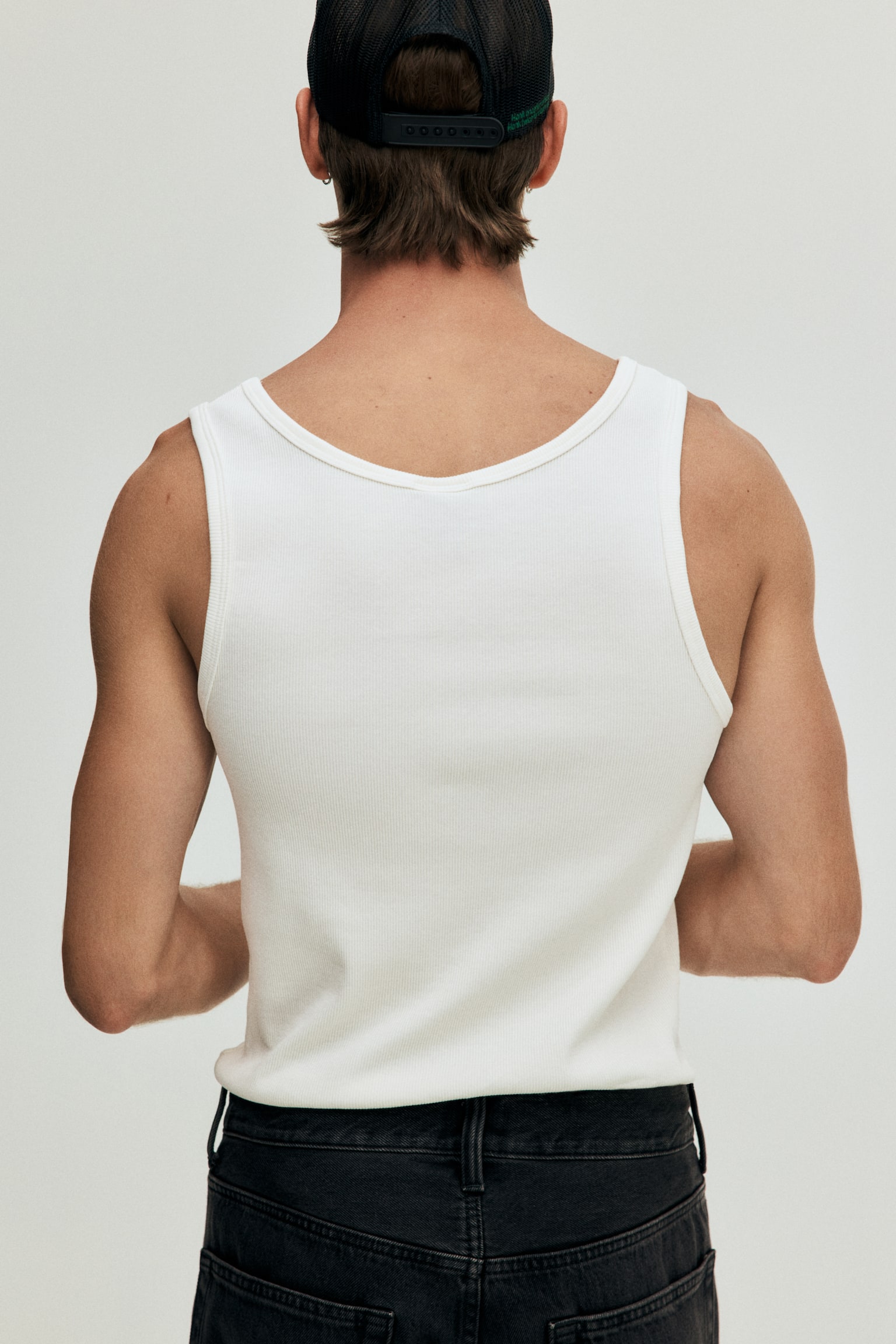 貼身羅紋背心上衣 - 白色/深米色/洗舊 - 4