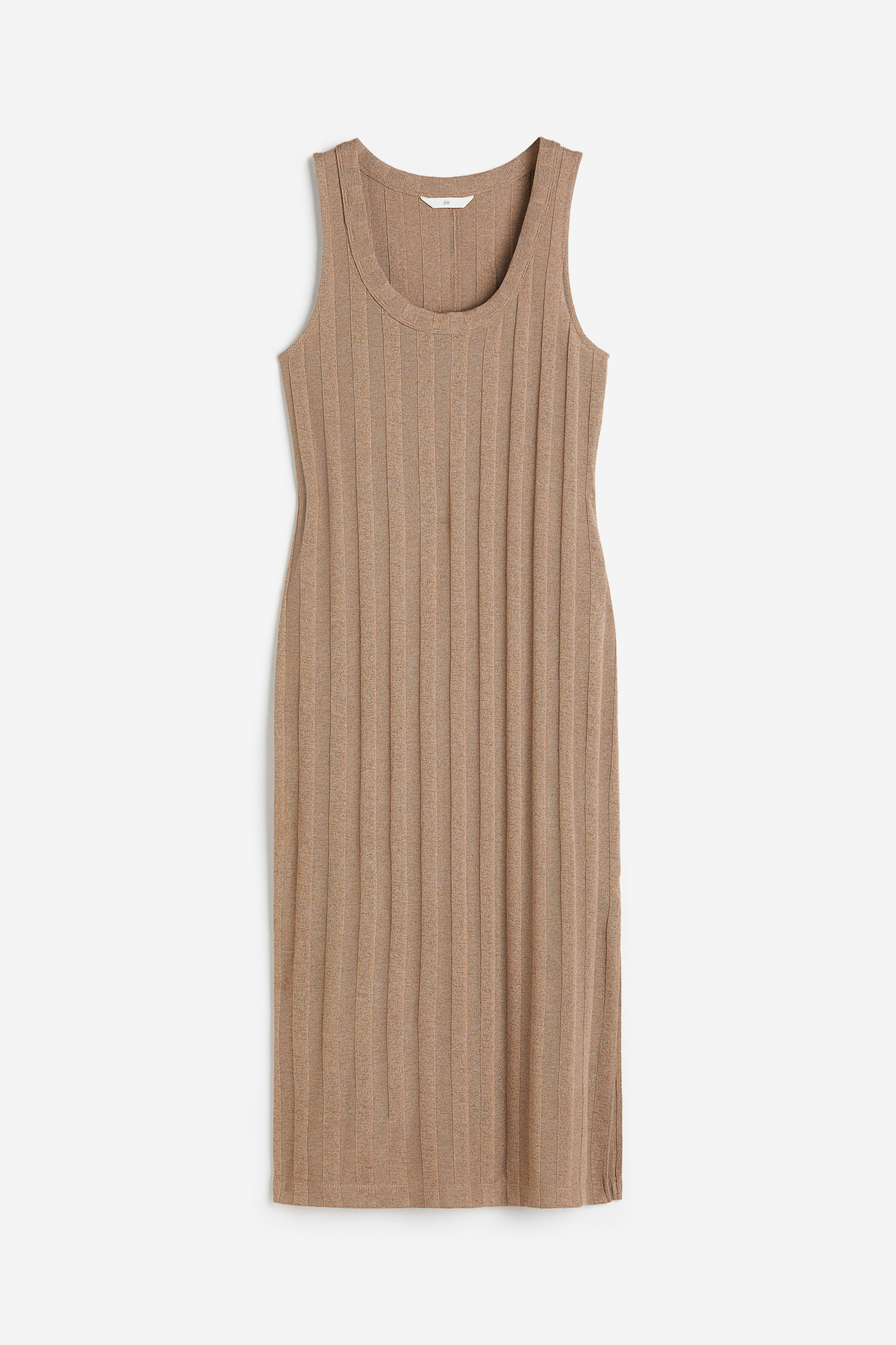 Rib-knit Dress - Low-cut Neckline - Sleeveless - Dark beige - Ladies | H&M  US