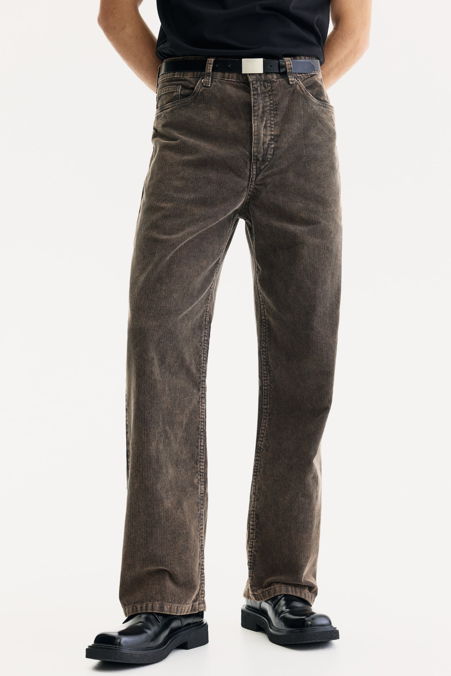 Manšestrové kalhoty Relaxed Fit - Tmavě šedá/Černý denim - 5