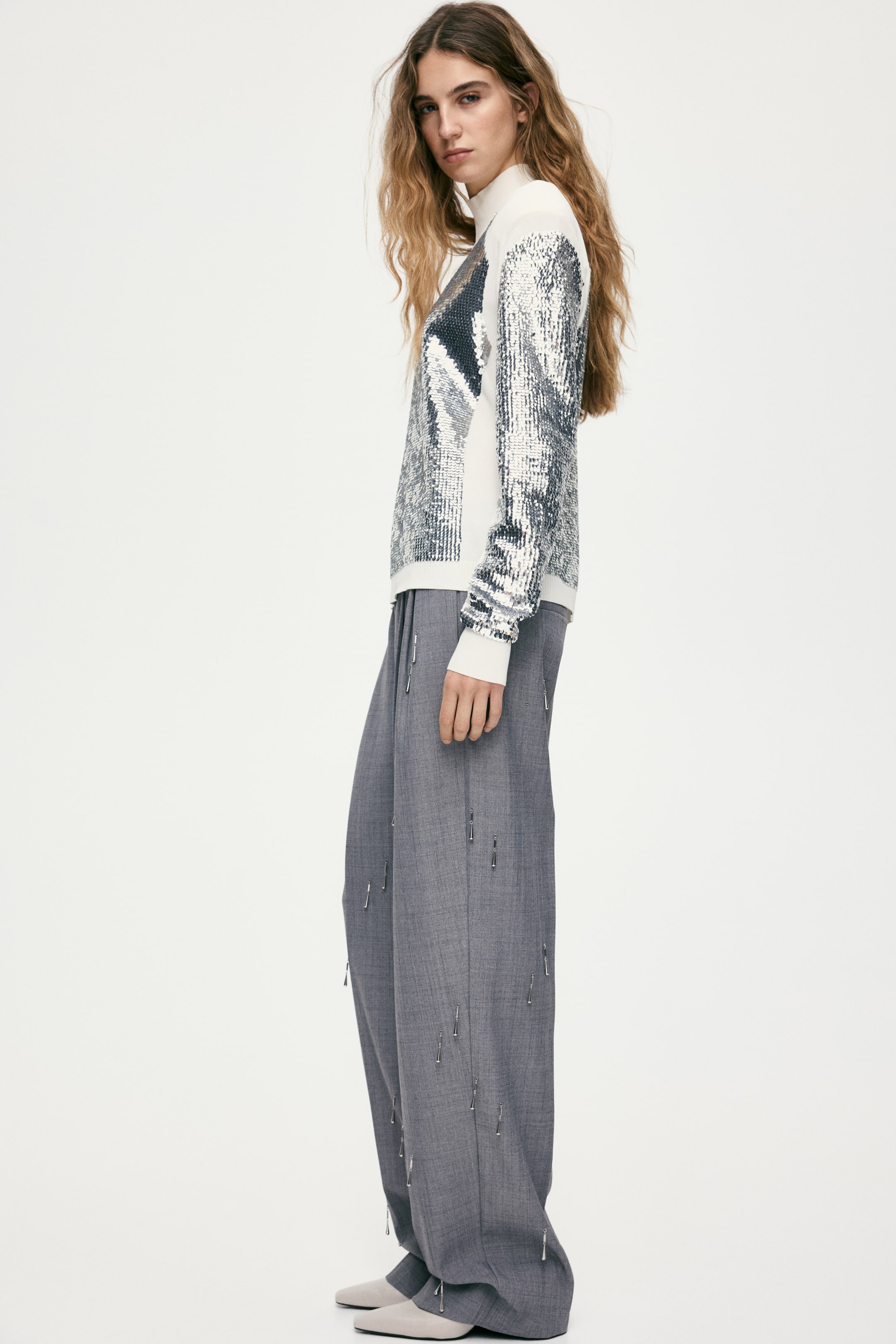 이미지 확대 보기: 숄더 패드 시퀸 탑 - 크림/실버 컬러 - 여성 | H&M KR 5