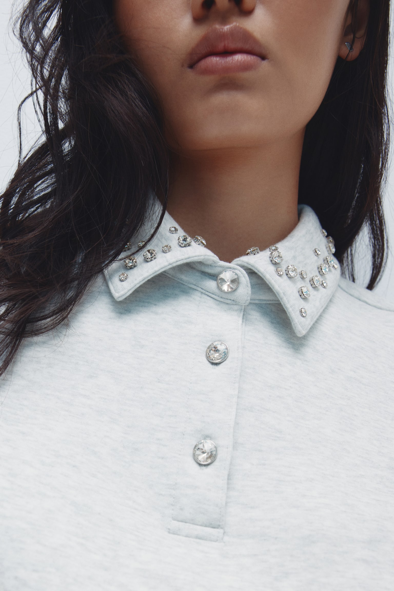 Embellished scuba rugby shirt - 라이트 그레이 멜란지 - 3