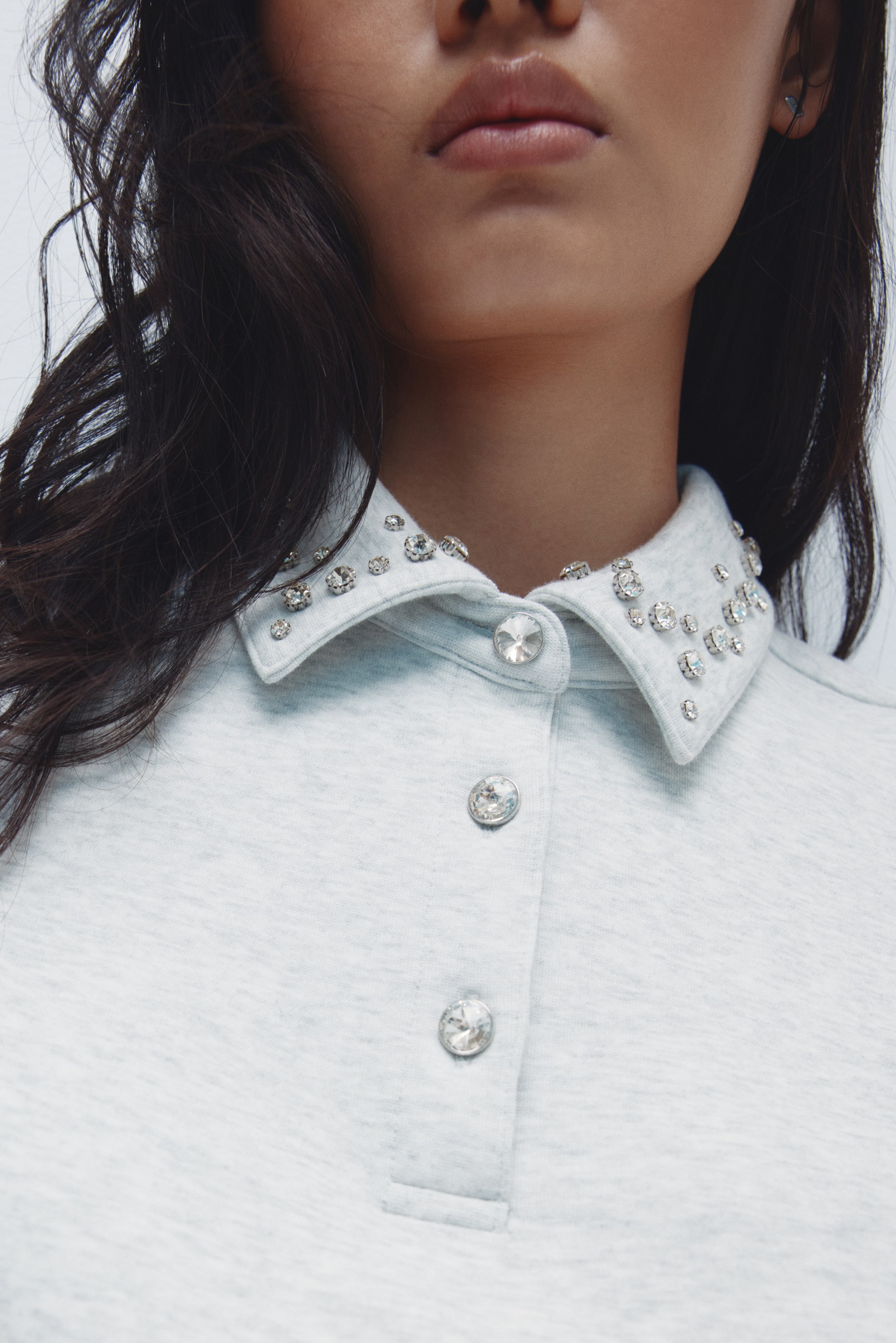 이미지 확대 보기: Embellished scuba rugby shirt - 라이트 그레이 멜란지 - 여성 | H&M KR 4