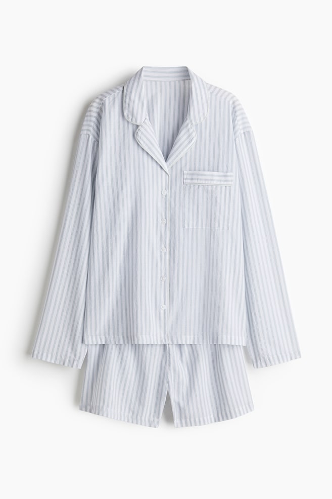 Cotton pyjamas - White/Turquoise striped/White/Light blue striped - 1