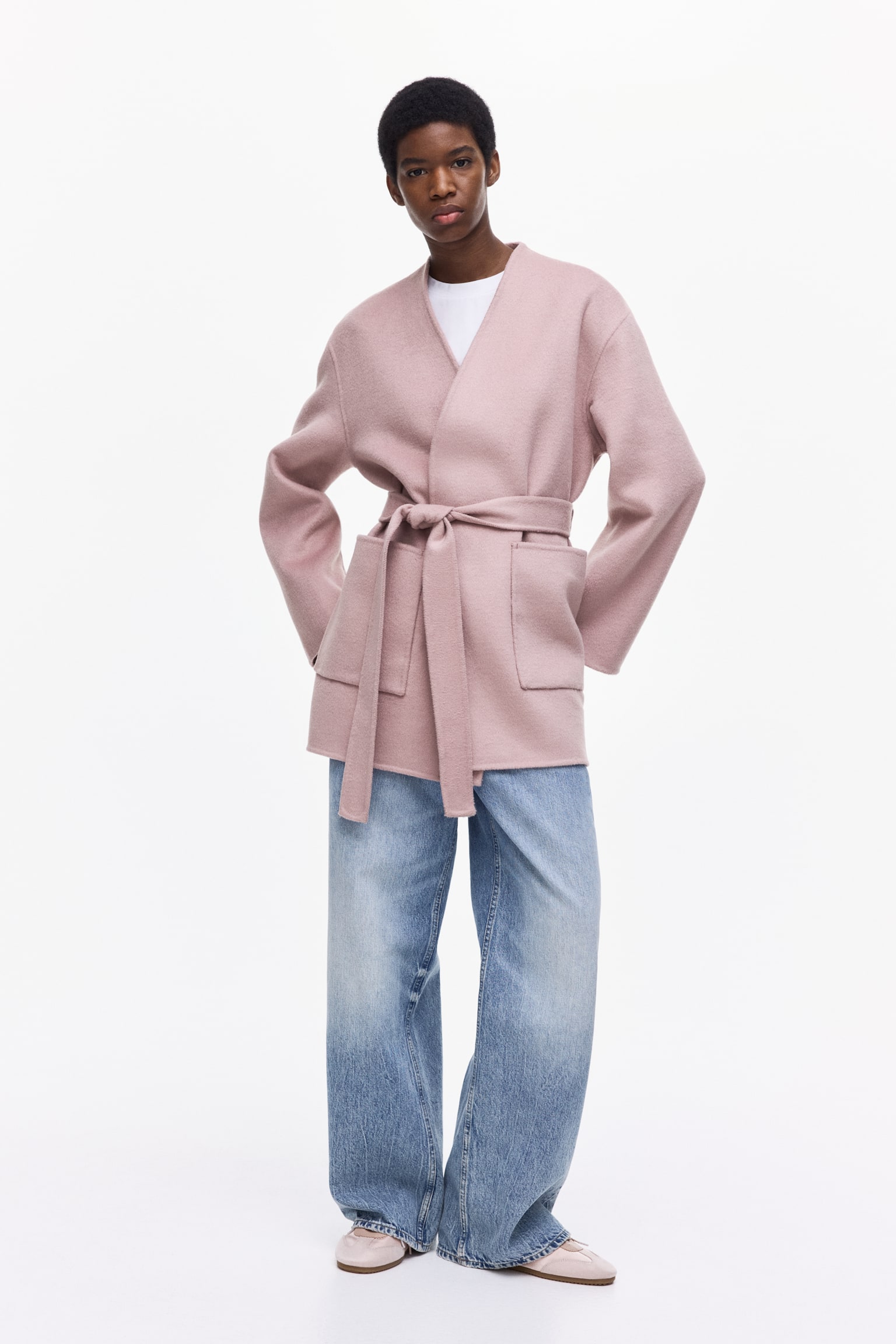 Handmade wool-blend coat - Dusty pink/Dark rust brown - 1