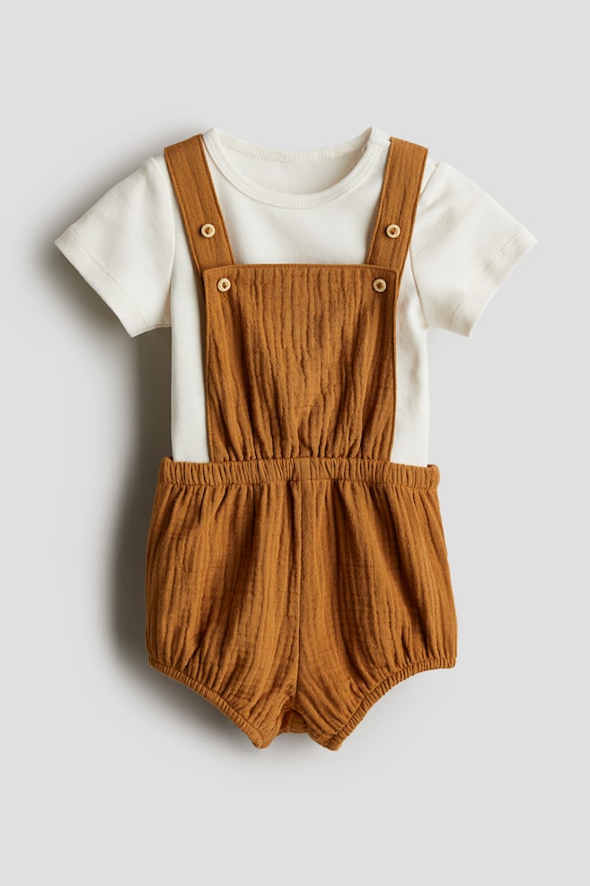 2-piece Cotton Set - Brown/White - 1