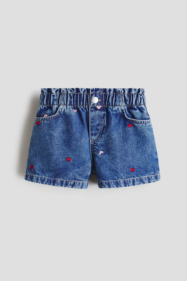 Embroidered-Detail Shorts - Denim blue/hearts - 1