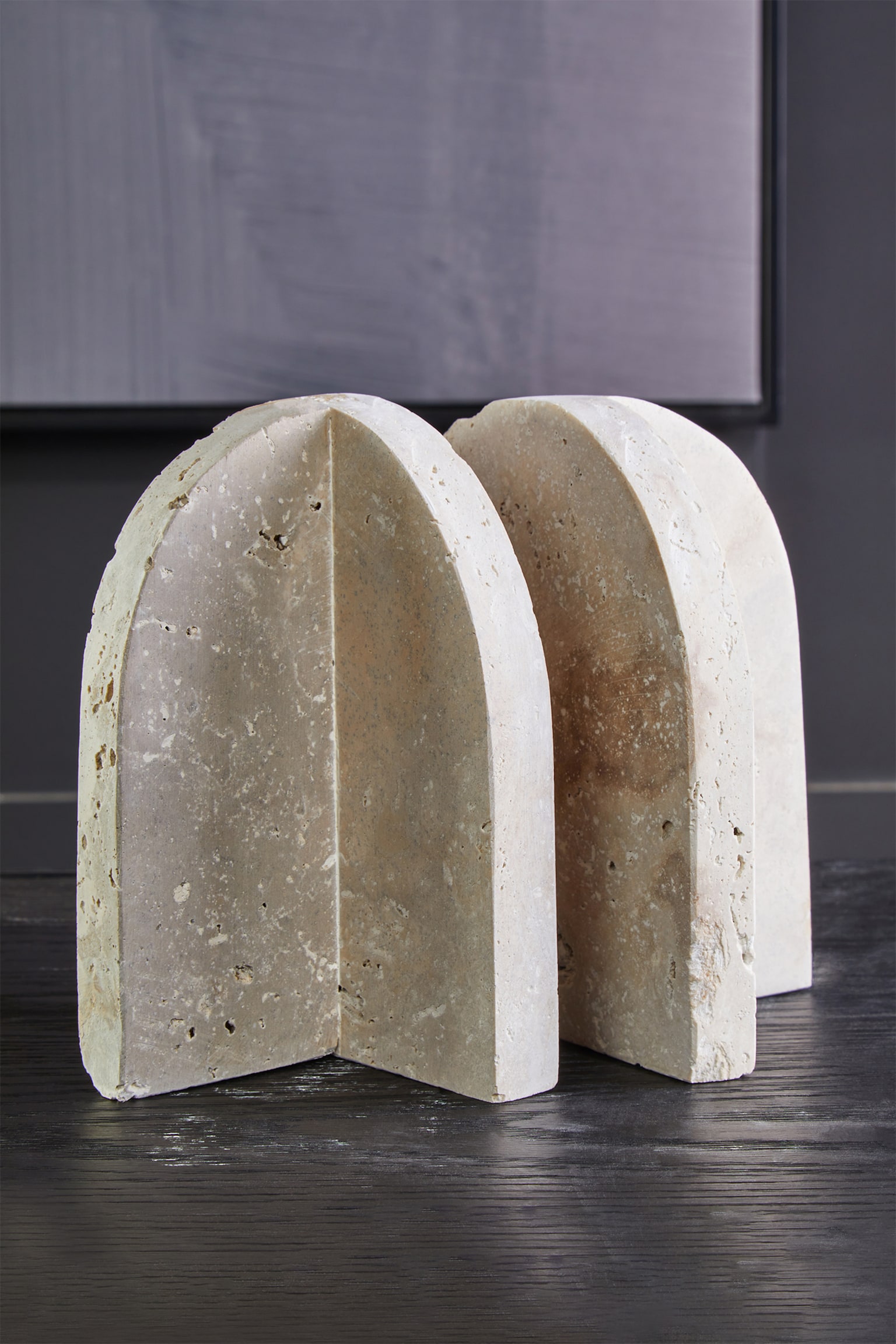 Tibor Travertine Set Of 2 Arched Bookends - Natural - 2