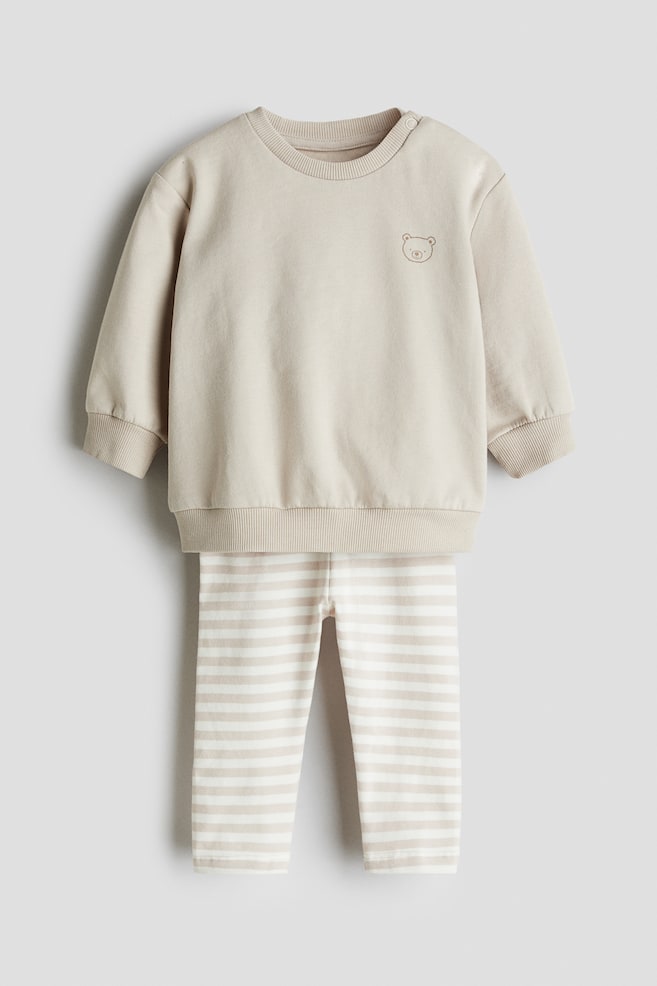 2-piece Sweatshirt and Leggings Set - Light beige/bear/Beige/floral/Light purple/hearts/Light beige/bears/Light pink/cherries/Light blue/hearts/Navy blue/striped/Dusty pink/apples/White/hearts/Beige/dotted/Dark gray/hearts/Dark gray/Light green/dinosaur/Light beige/floral/Dusty purple/floral - 1