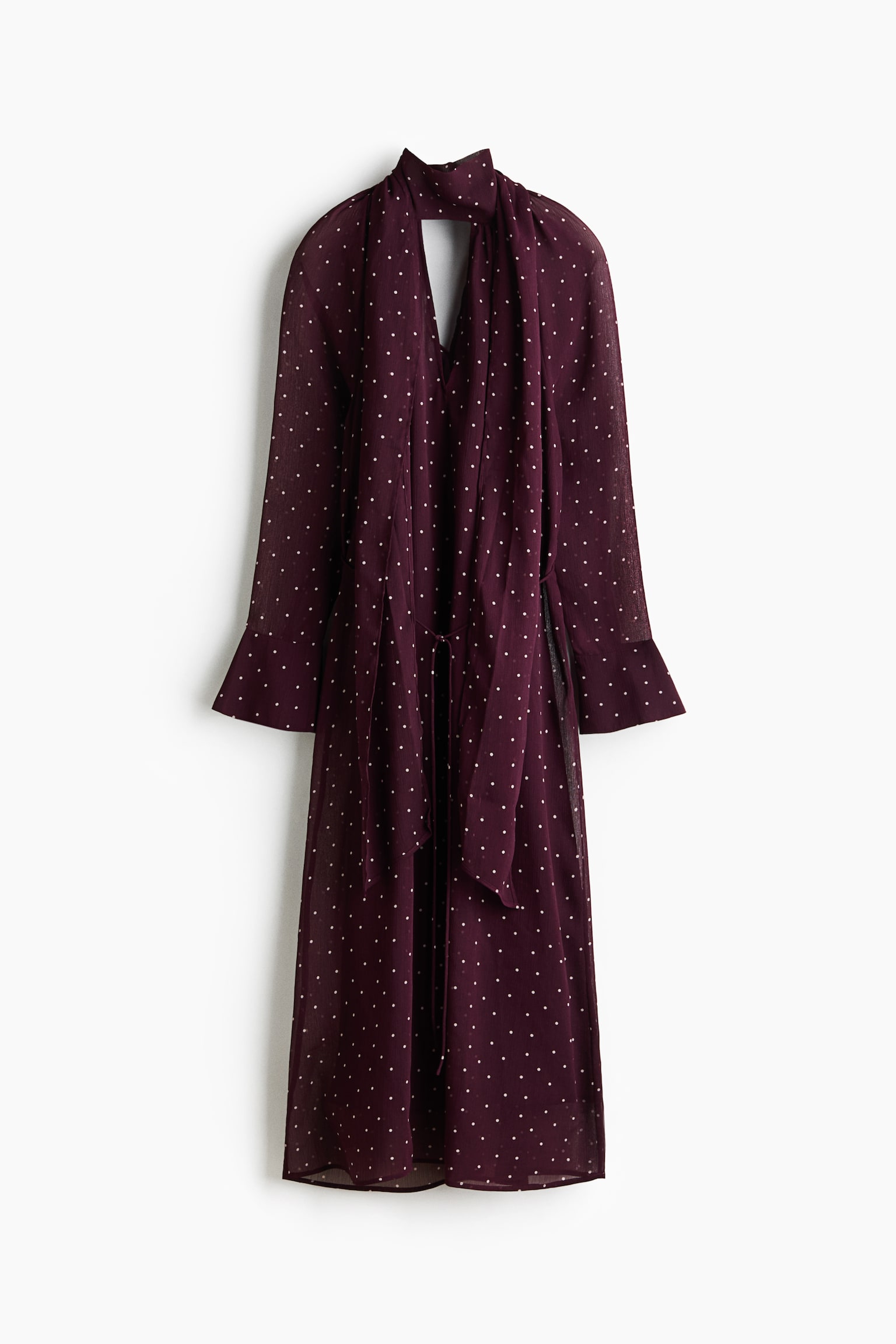 Scarf-collar dress - Burgundy/Polka dot/Black/Paisley pattern