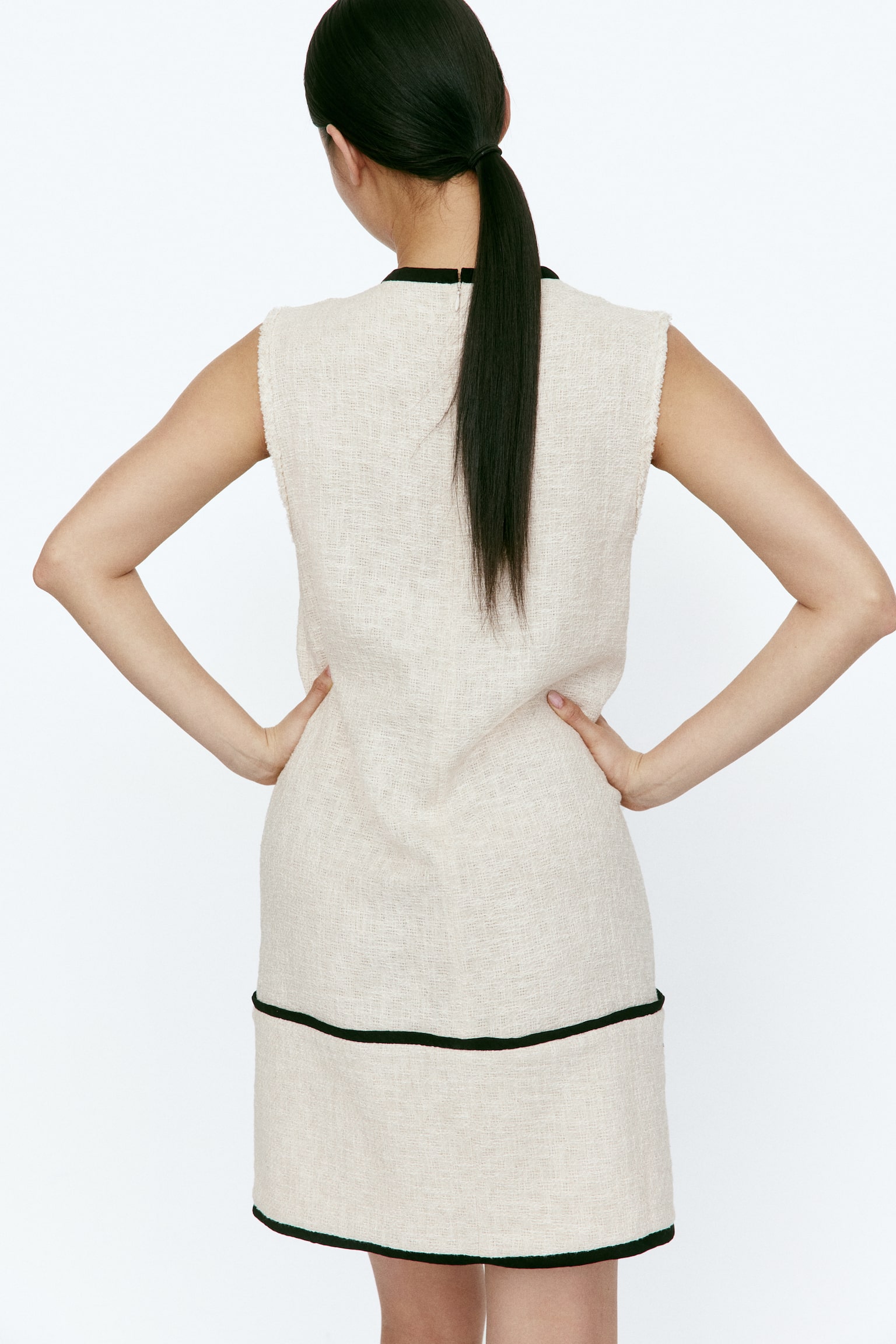 Linen-blend shift dress - Light beige/Black - 7