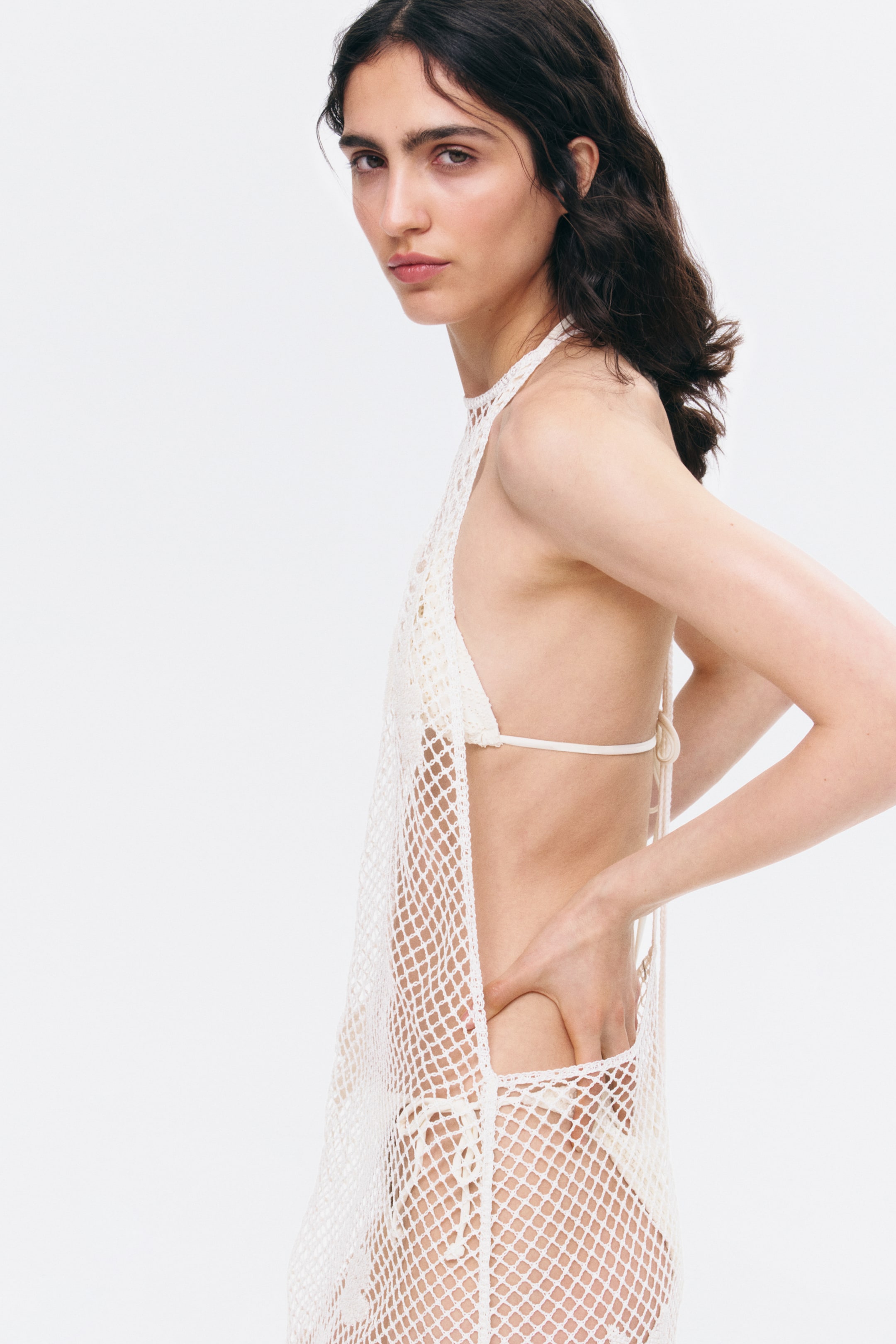 Beaded Crochet-Look Halterneck Dress