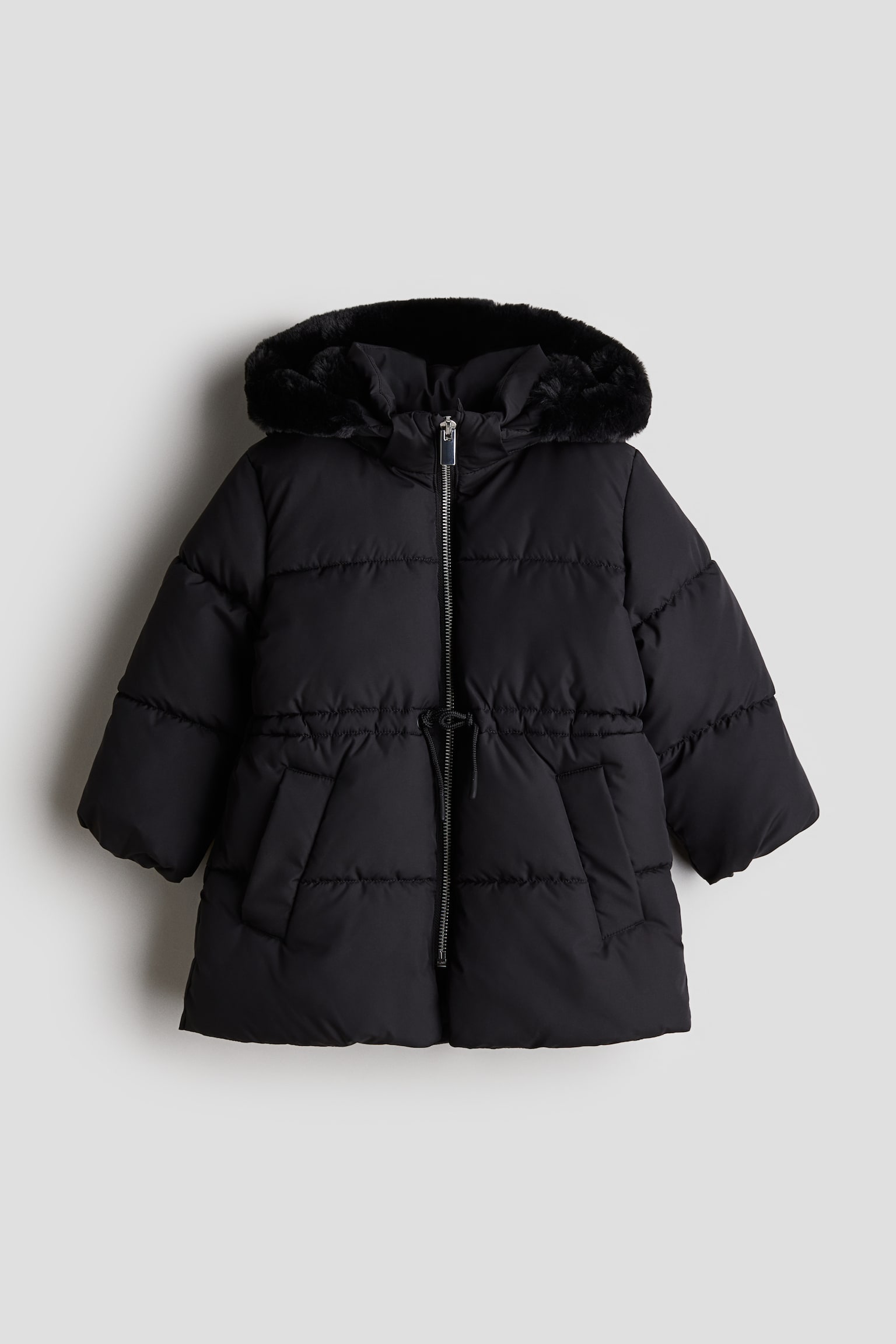 Hooded puffer jacket - Black/Beige - 1