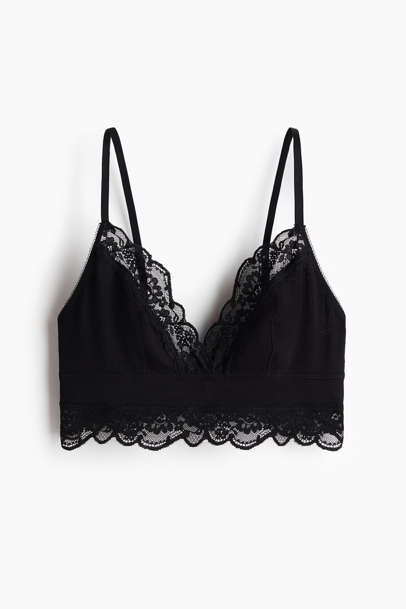 Lace-Trimmed Cotton Bralette - Black/Grey marl/Cream