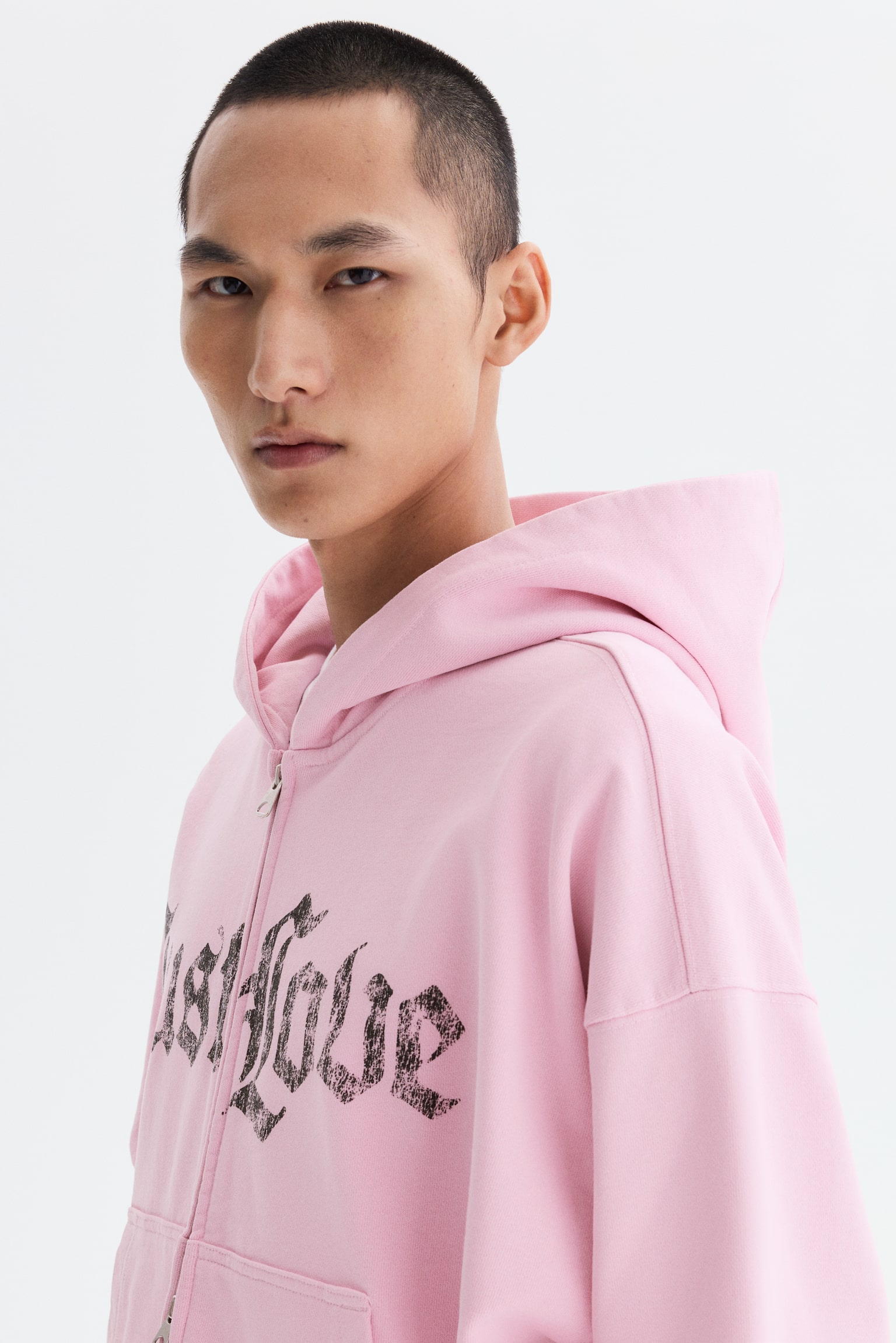 Oversized Fit Zip-through hoodie - Pink/Just Love/Black/No Love Just Fire - 5