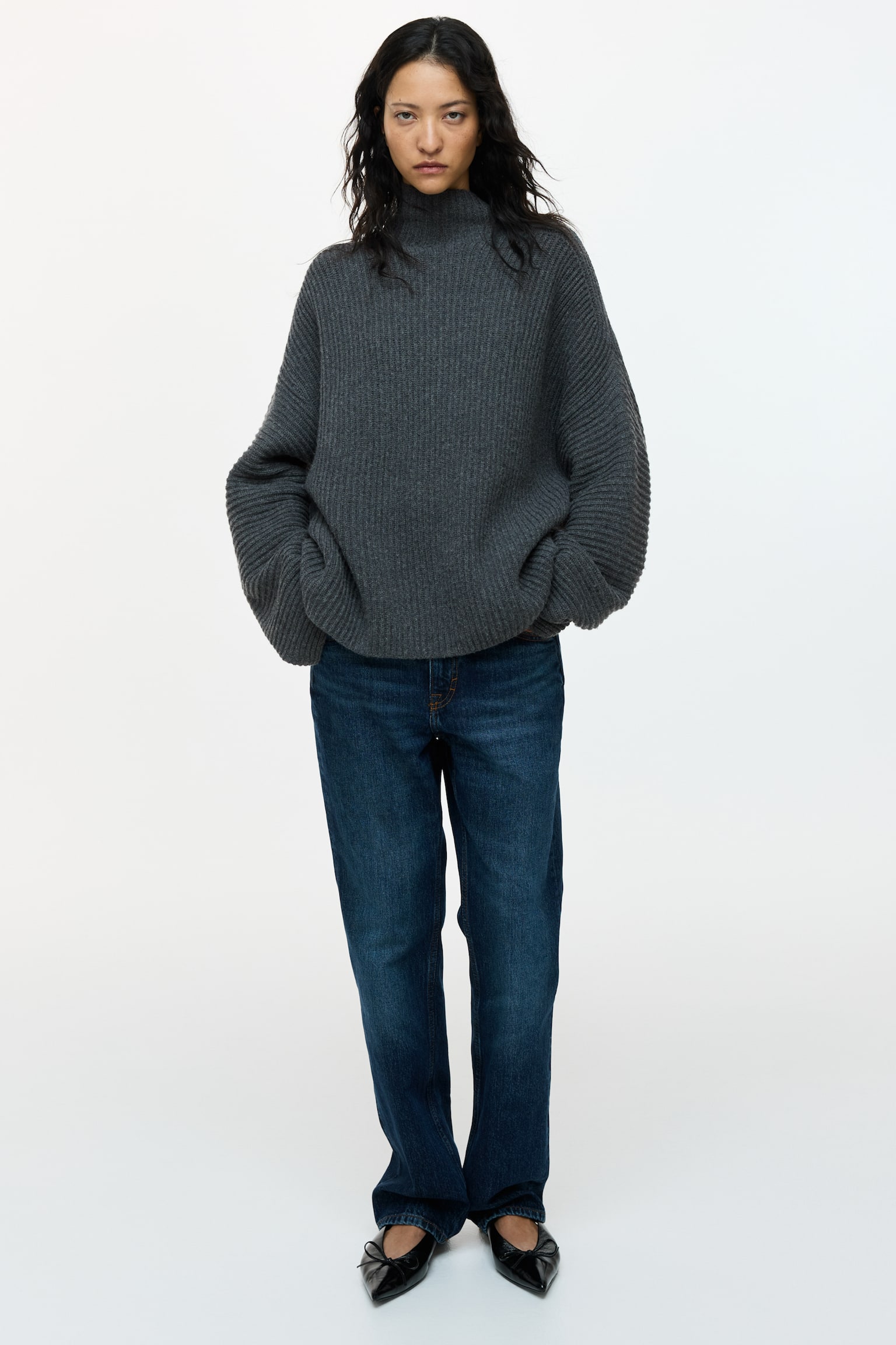 Женский свитер H&M Rib-Knit Wool-Blend, цвет: Тёмный серый — фото 4