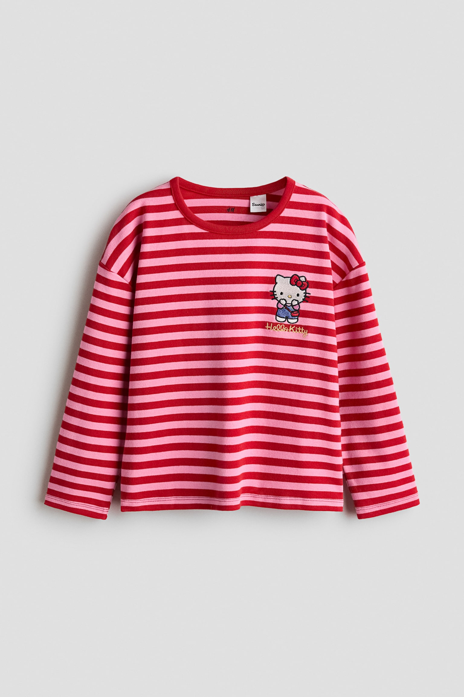 Embroidered-motif long-sleeved T-shirt - Red/Hello Kitty