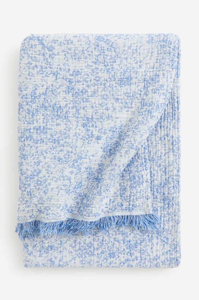 Patterned cotton bedspread - Light blue/Patterned - 1